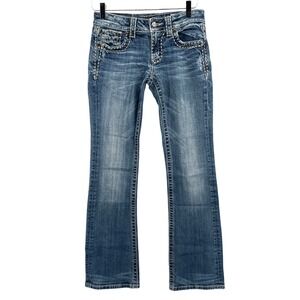 Miss Me Bootcut Jeans Womens 27 Medium Wash Embellished Buckle JE5161B2L